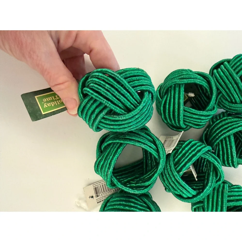Holiday Time Green Metallic Classic Knot Napkin Rings Set of 8 Christmas Decor